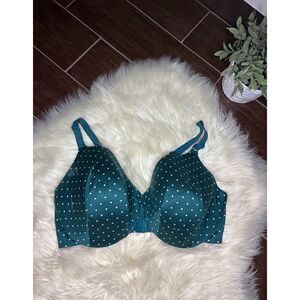 Cacique hunter green polka dot lightly lined full coverage sz 44DDD